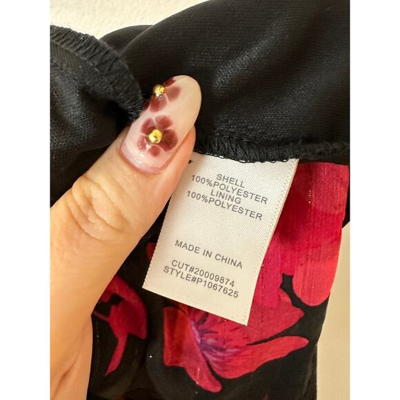 Rebecca B. Women’s Sz 12 3/4 Sheer Sleeve Floral Maxi Dress Black Red Formal - Picture 10 of 10